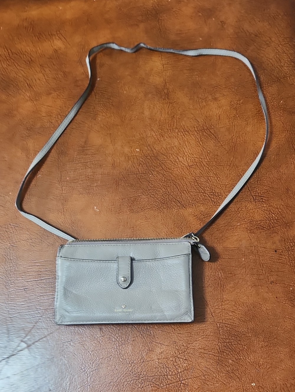 kate spade gray pebbled leather crossbody wallet